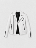 Men's white croc-effect lambskin biker jacket, front view