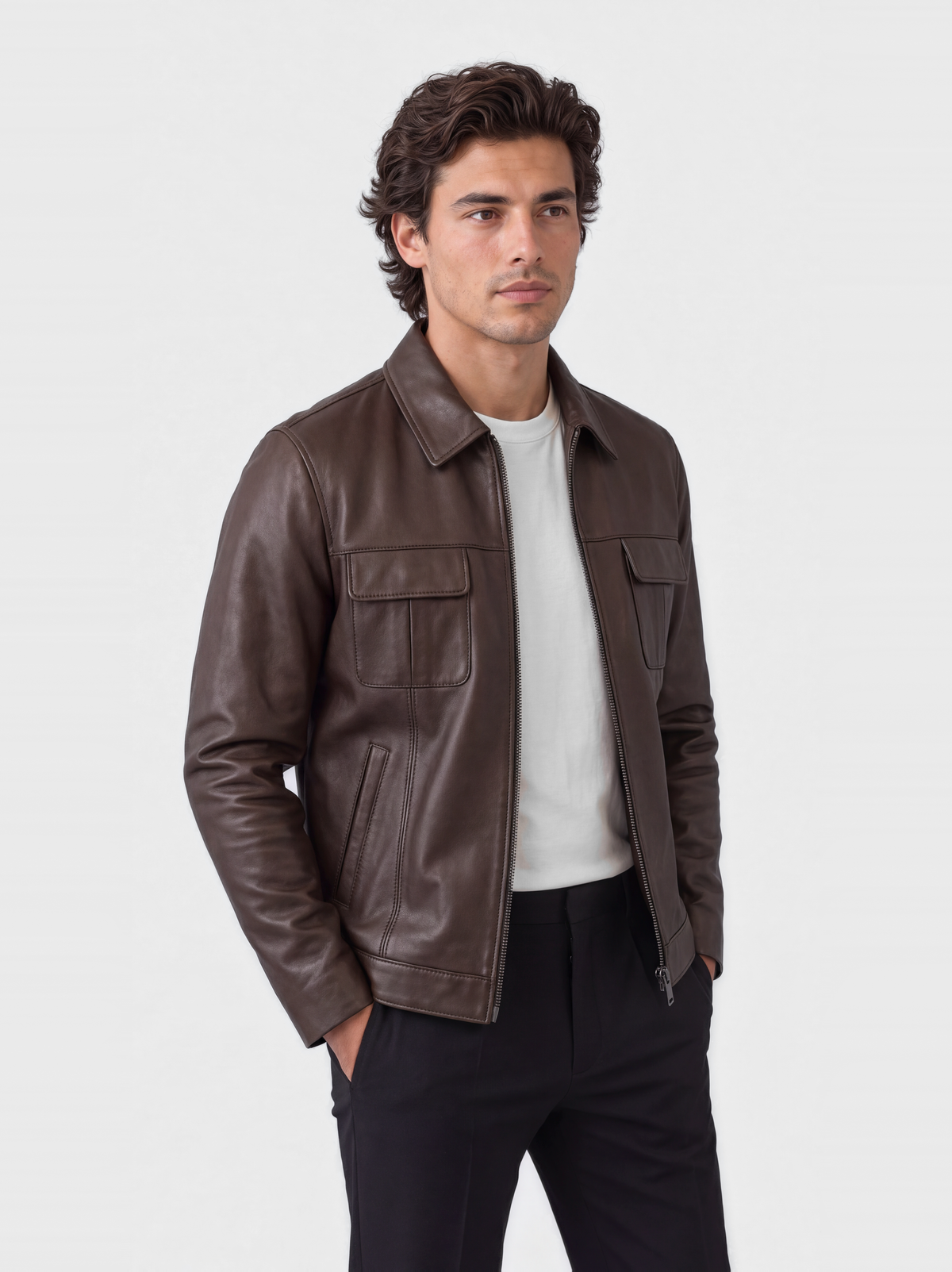 Leather Overshirt in Lambskin — Smooth Chocolate