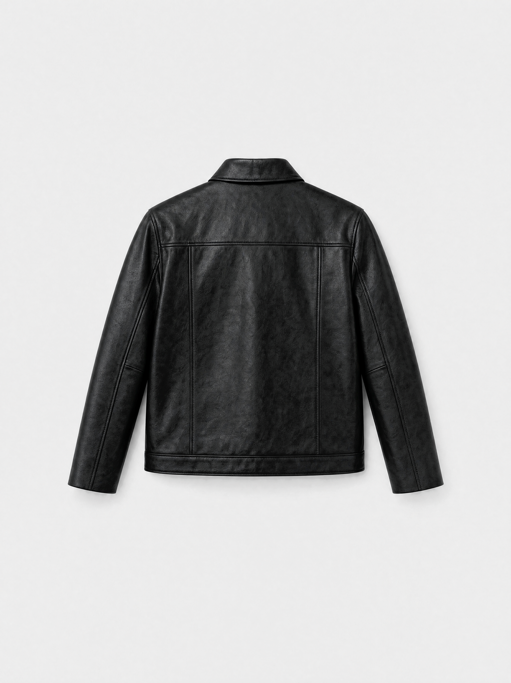 Men's smooth black lambskin leather overshirt, back view