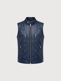 Gilet Racer en cuir bleu nuit Maison Varenne, vue de face