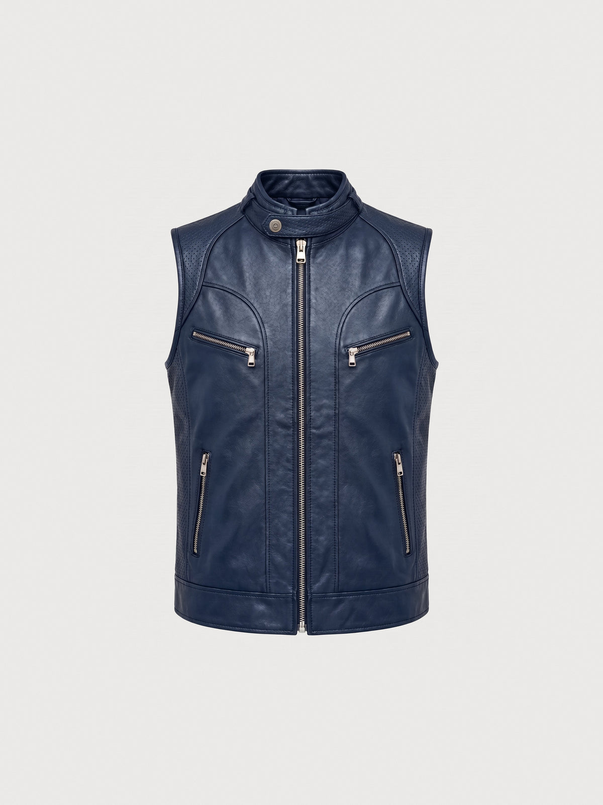 Gilet Racer en cuir bleu nuit Maison Varenne, vue de face