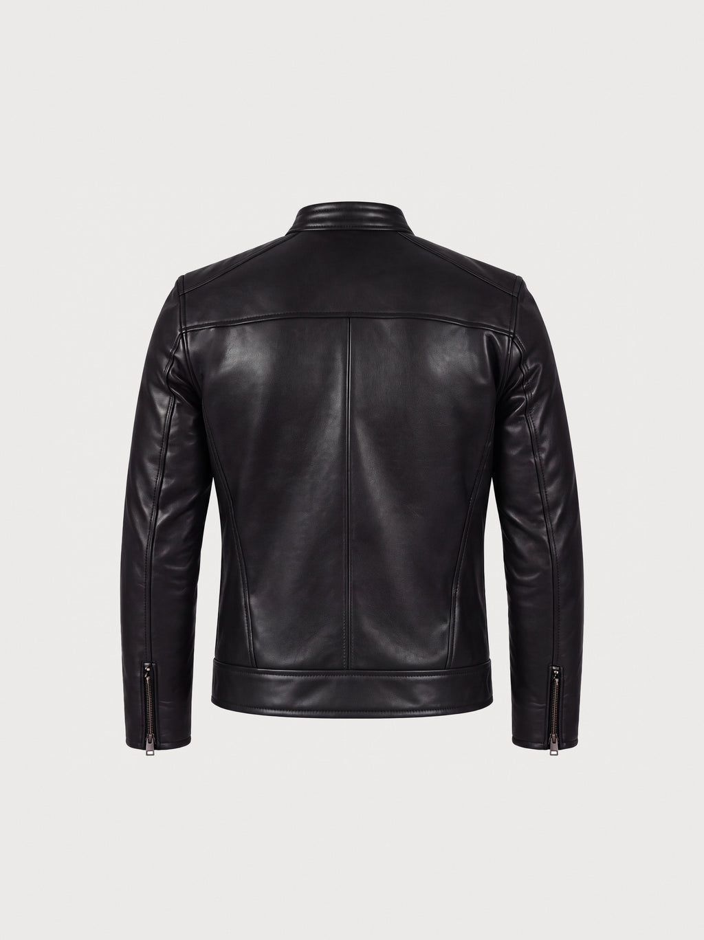 Blouson zippé Varenne en cuir d'agneau noir, vue de dos