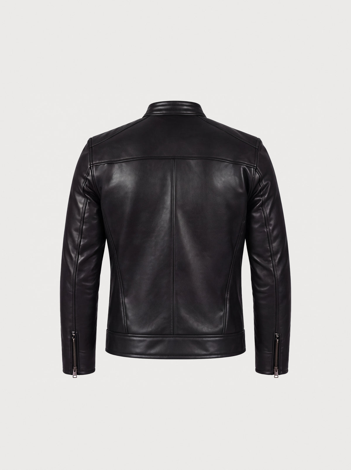 Blouson zippé Varenne en cuir d'agneau noir, vue de dos