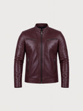 Men's burgundy cowhide leather jacket, front view