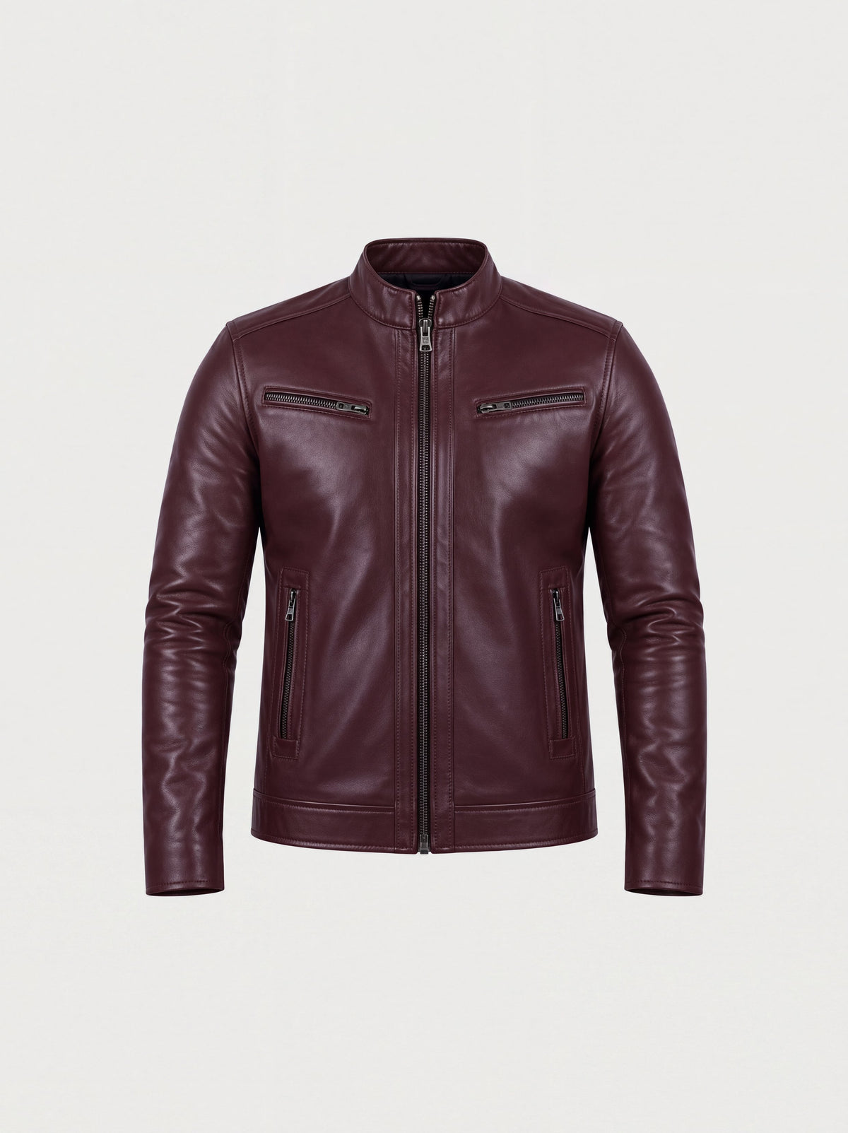 Blouson Varenne en cuir de vachette bordeaux, vue de face