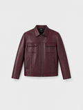 Veste-chemise Varenne en cuir d'agneau bordeaux effet croco, vue de face