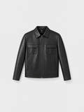 Men's black croc-effect lambskin leather overshirt, front view