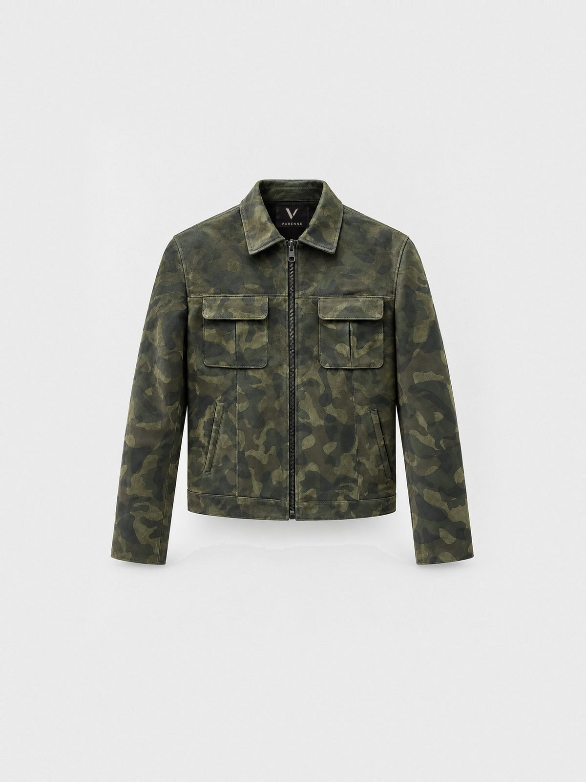 Veste-chemise Varenne en cuir de vachette camouflage, vue de face