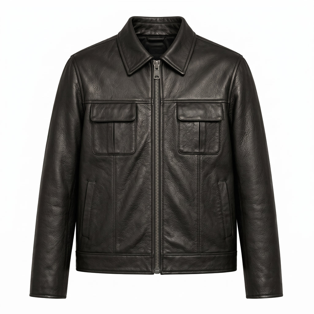 Veste Chemise Cuir — Noir lisse