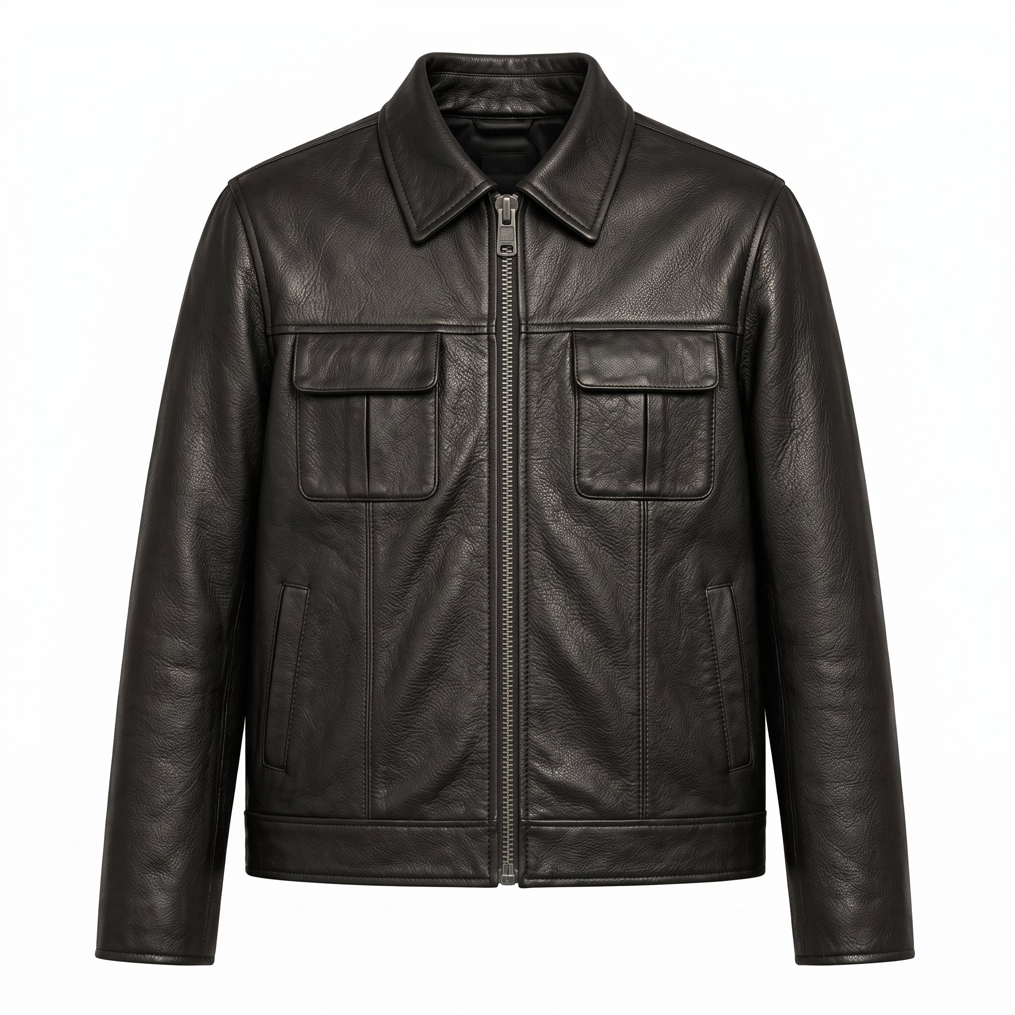 Veste Chemise Cuir — Noir lisse