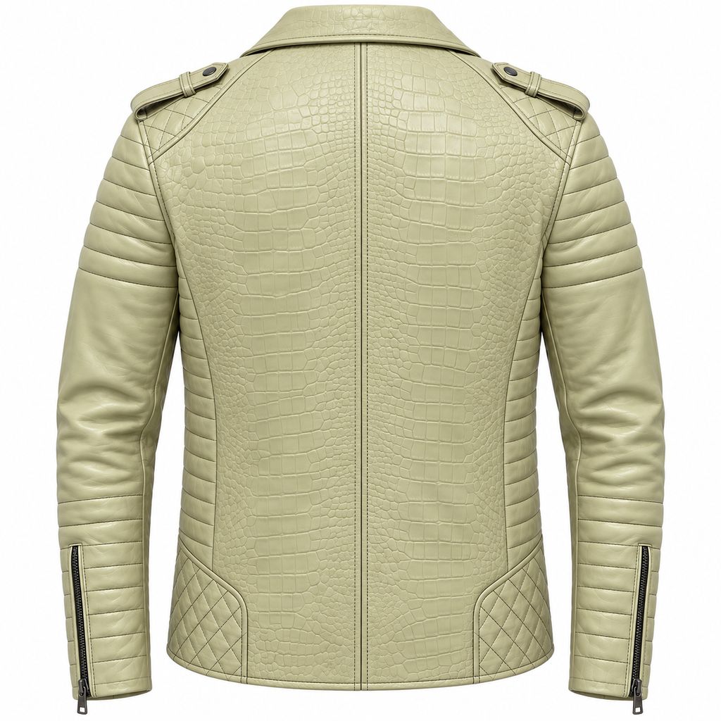 Perfecto Matelassé — Sauge croco — veste en cuir Maison Varenne