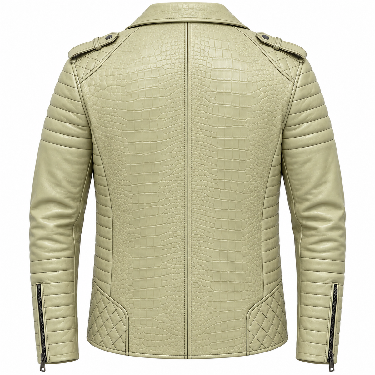 Perfecto Matelassé — Sauge croco — veste en cuir Maison Varenne