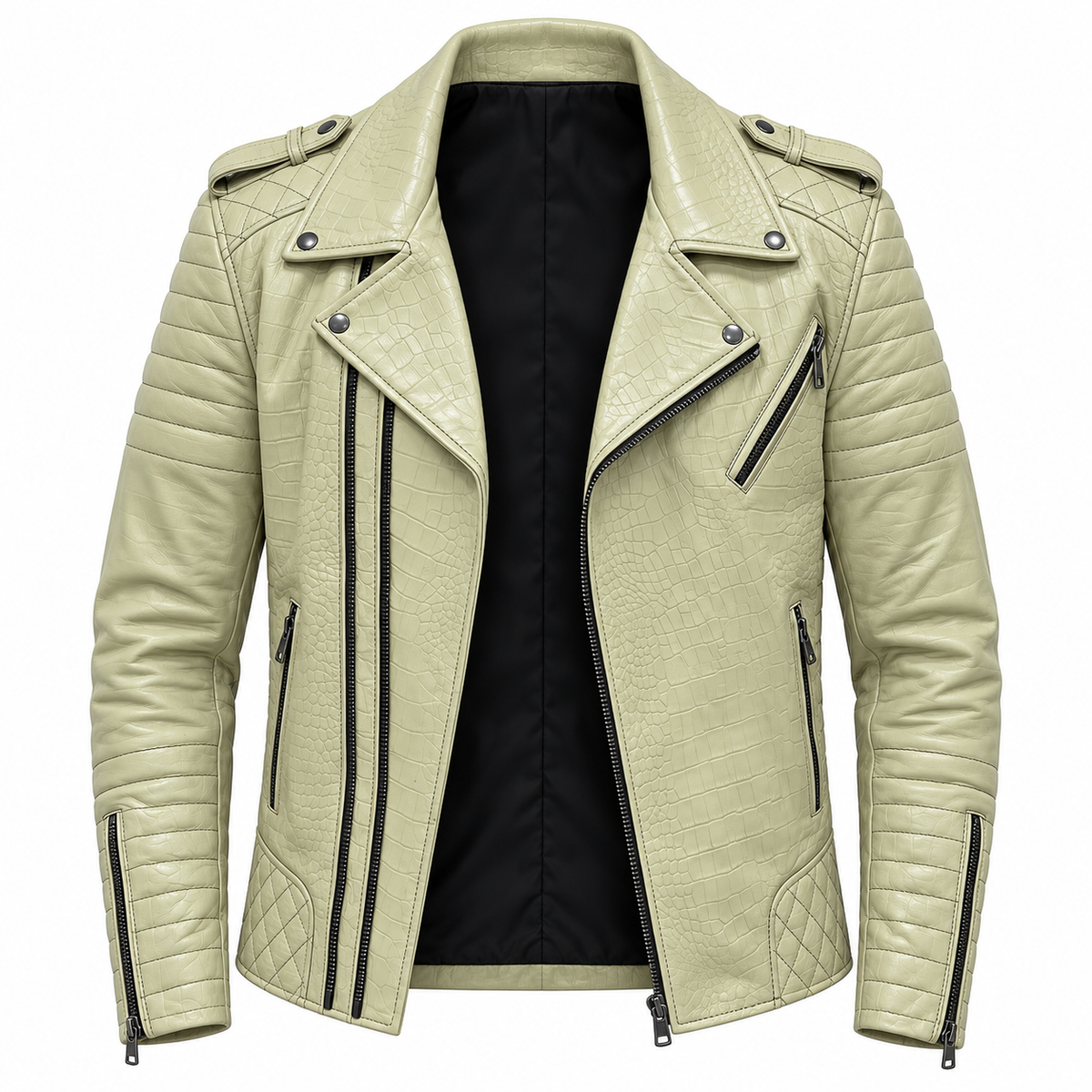 Perfecto Matelassé — Sauge croco — veste en cuir Maison Varenne
