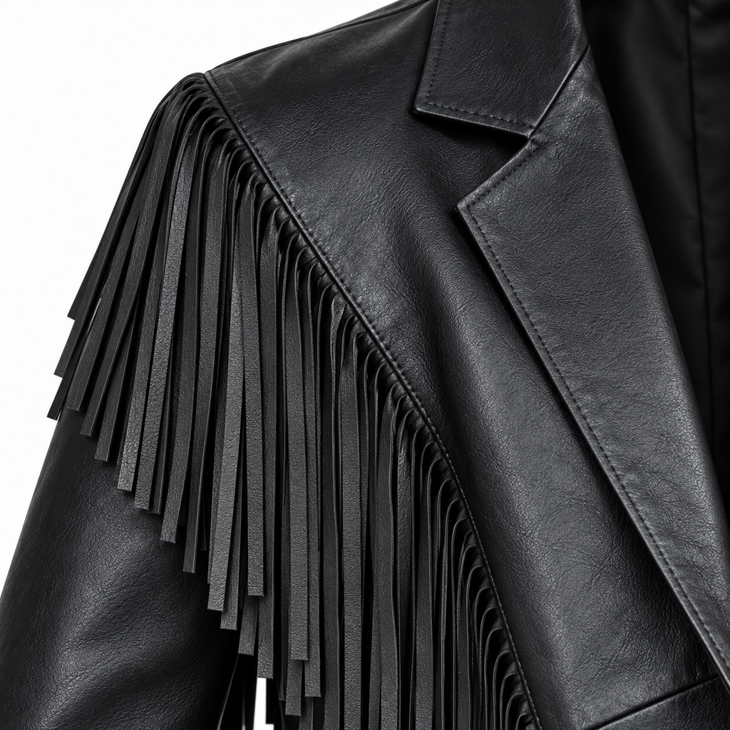 Veste Cuir à Franges — Noir — veste en cuir Maison Varenne