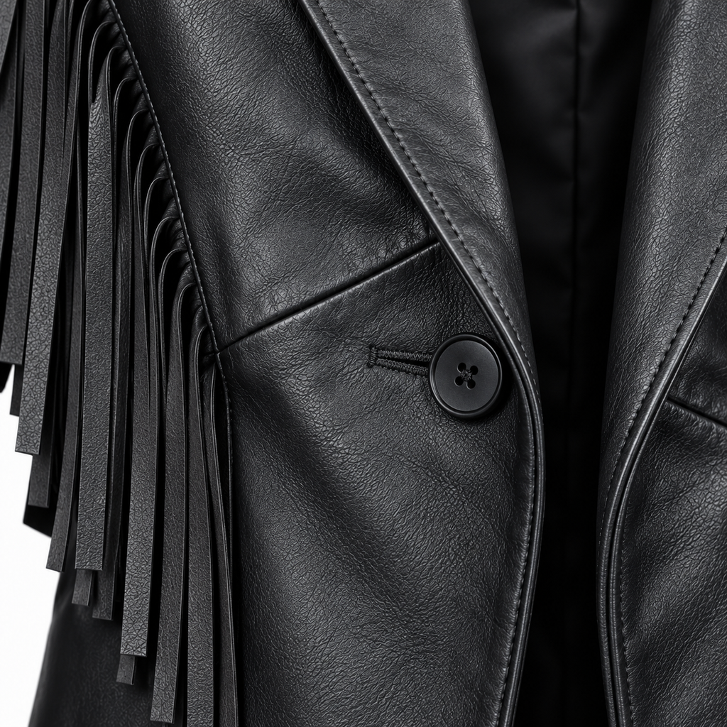 Veste Cuir à Franges — Noir — veste en cuir Maison Varenne
