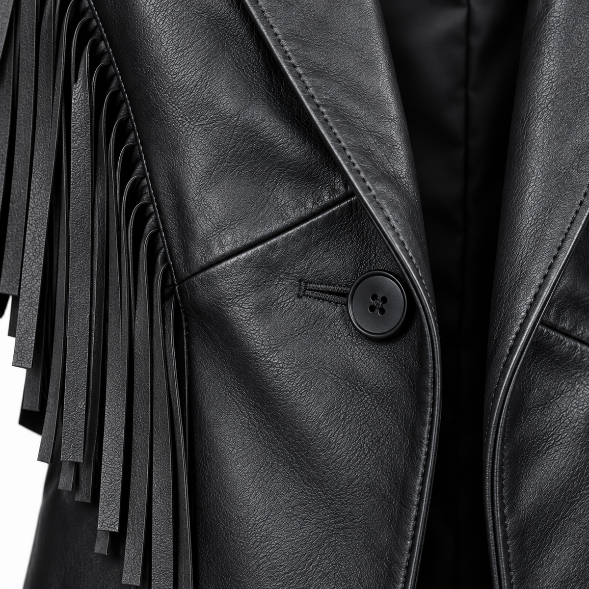Veste Cuir à Franges — Noir — veste en cuir Maison Varenne