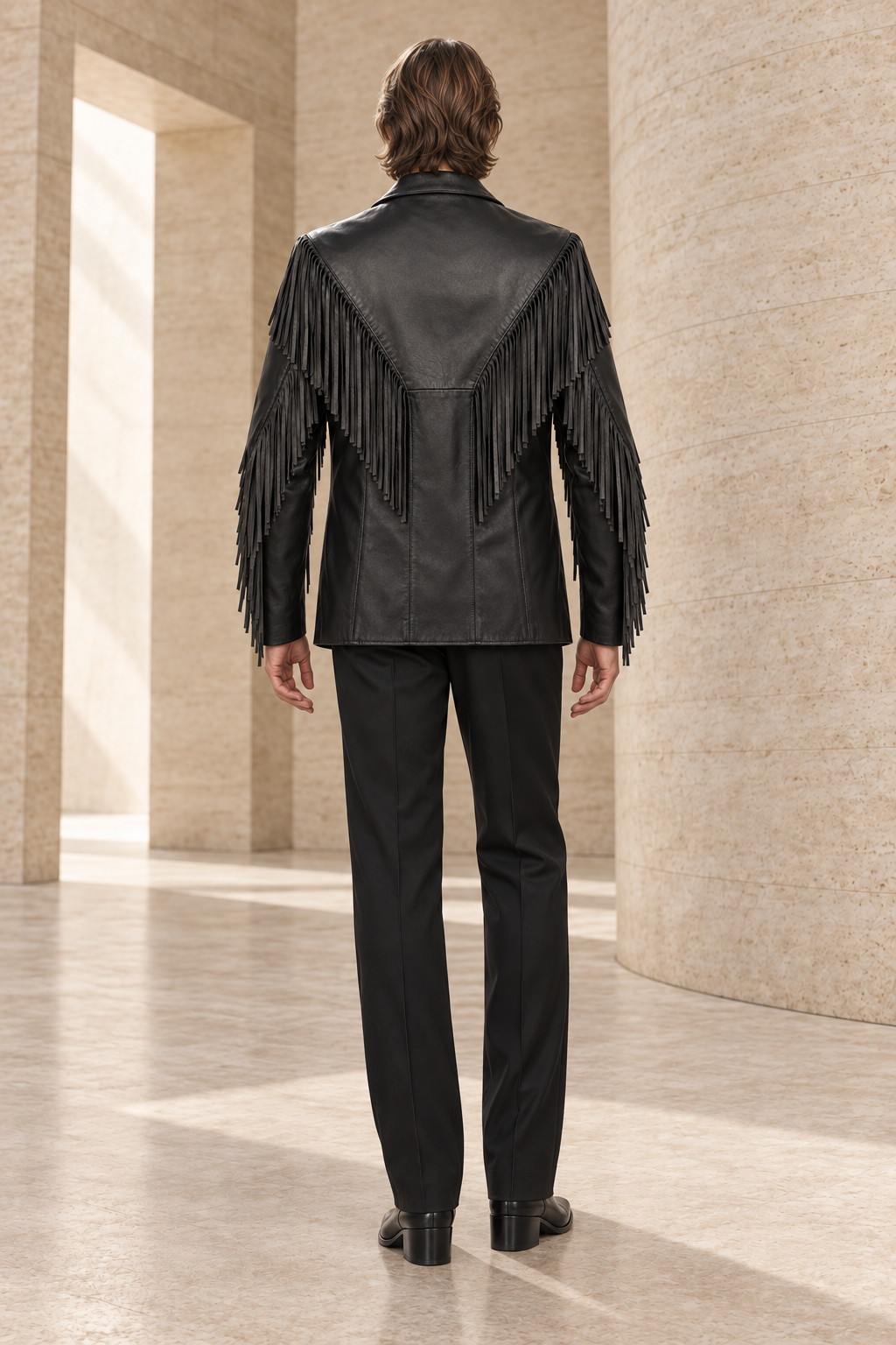 Veste Cuir à Franges — Noir — veste en cuir Maison Varenne