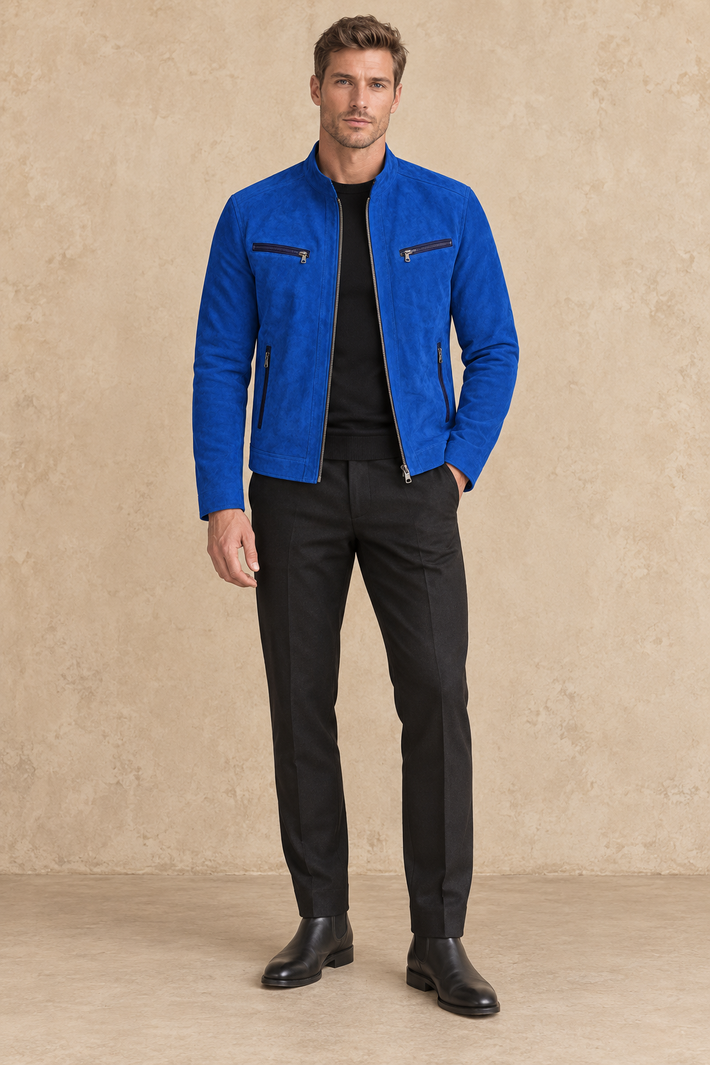 Blouson Daim — Bleu électrique — veste en daim Maison Varenne