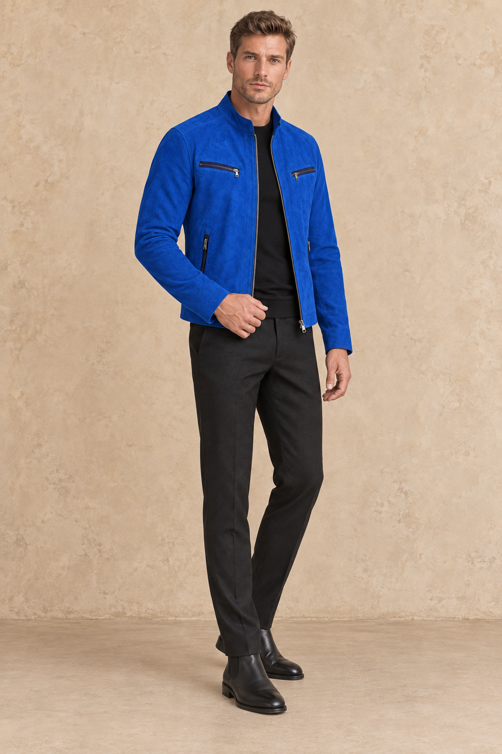 Blouson Daim — Bleu électrique — veste en daim Maison Varenne