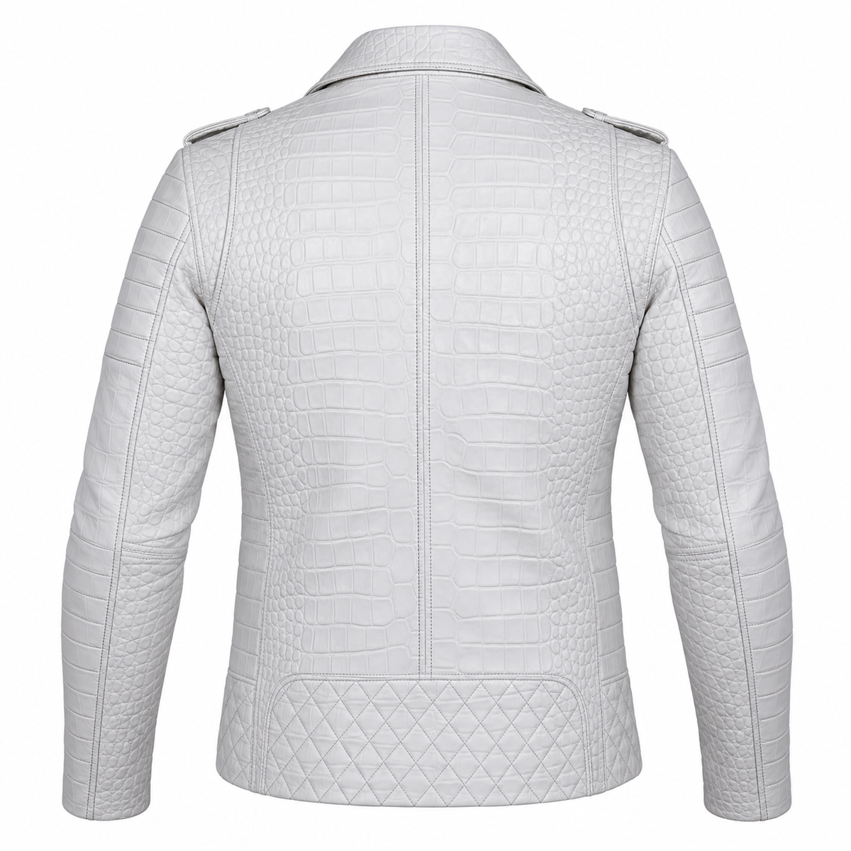 Perfecto Matelassé — Blanc croco — veste en cuir Maison Varenne