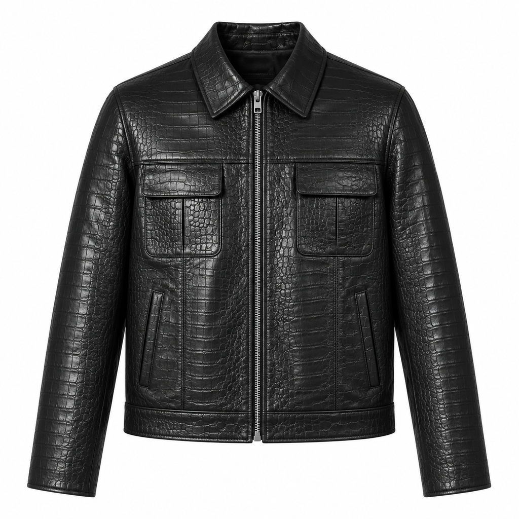 Veste Chemise Cuir — Noir croco — veste en cuir Maison Varenne