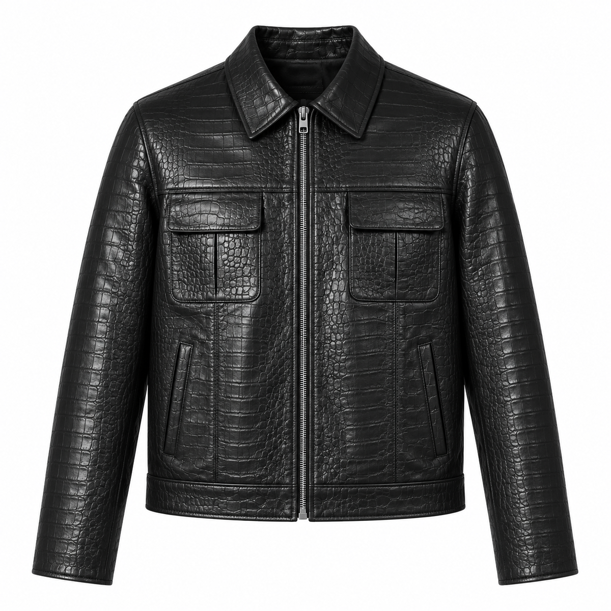 Veste Chemise Cuir — Noir croco — veste en cuir Maison Varenne