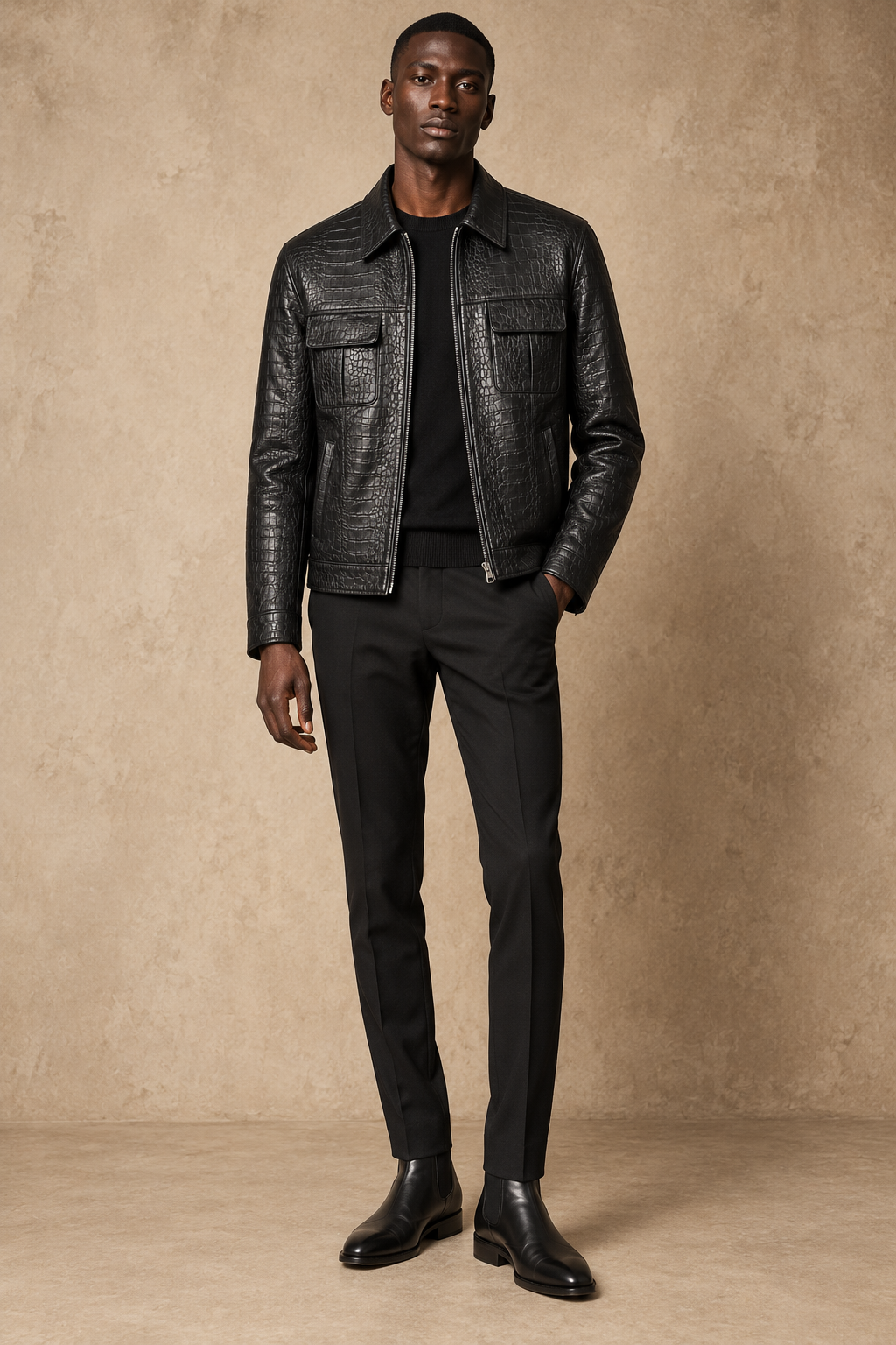 Veste Chemise Cuir — Noir croco — veste en cuir Maison Varenne