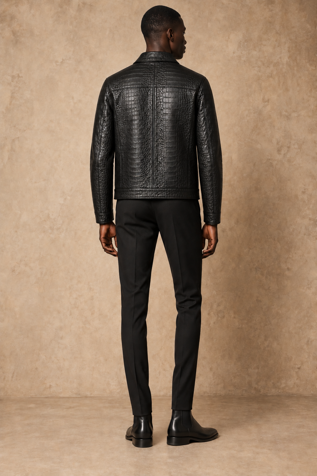 Veste Chemise Cuir — Noir croco — veste en cuir Maison Varenne
