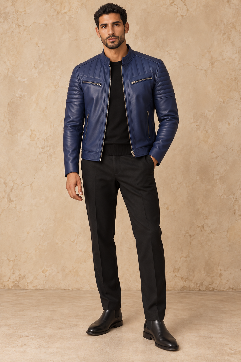 Racer Matelassé — Bleu marine — veste en cuir Maison Varenne