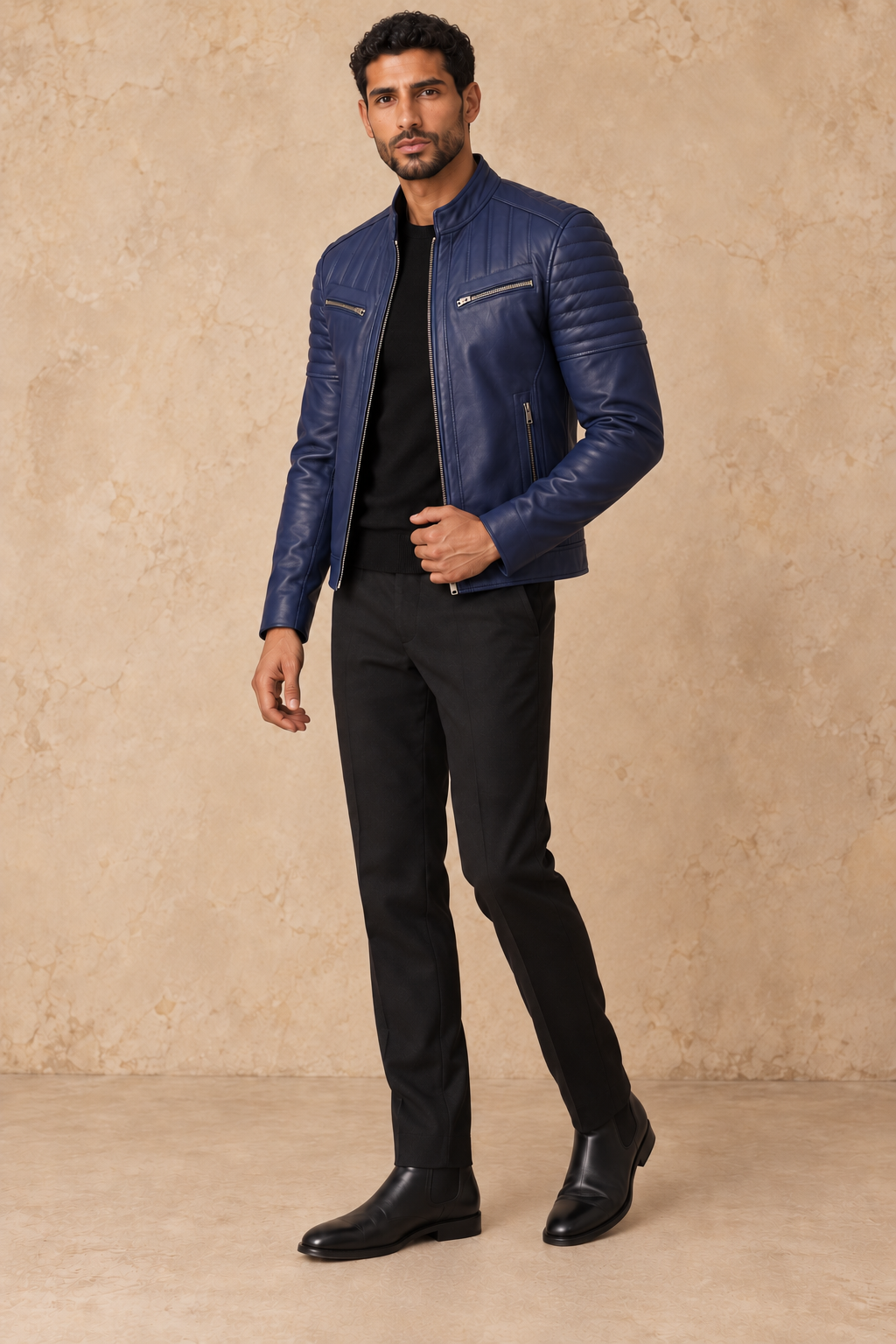 Racer Matelassé — Bleu marine — veste en cuir Maison Varenne