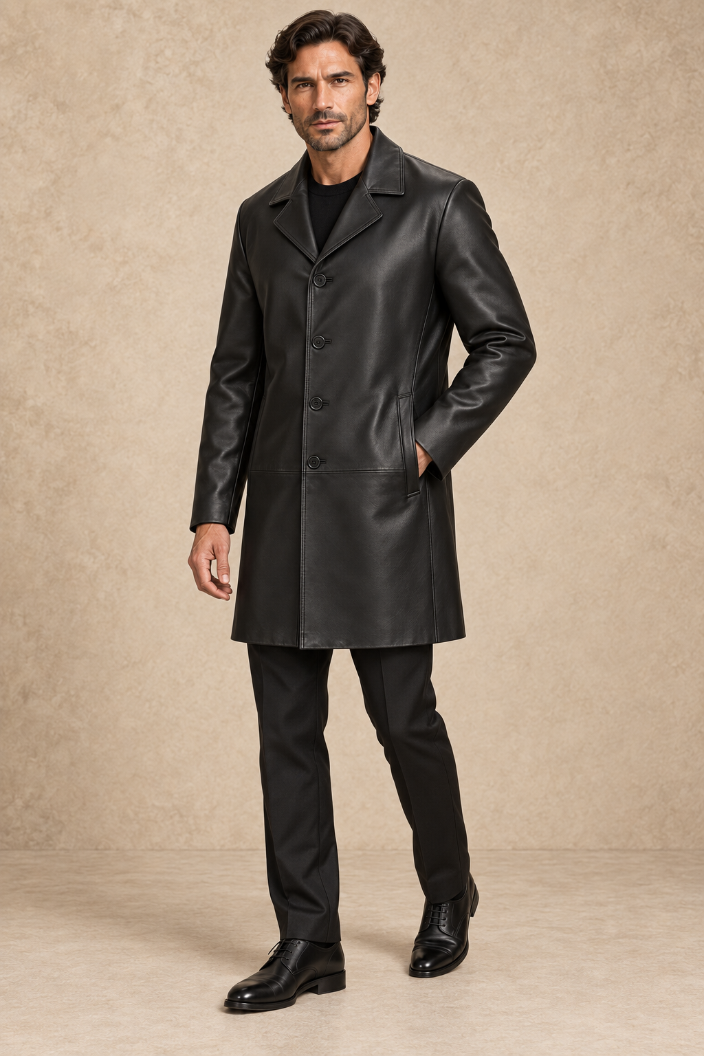 OSCAR — Manteau en cuir noir