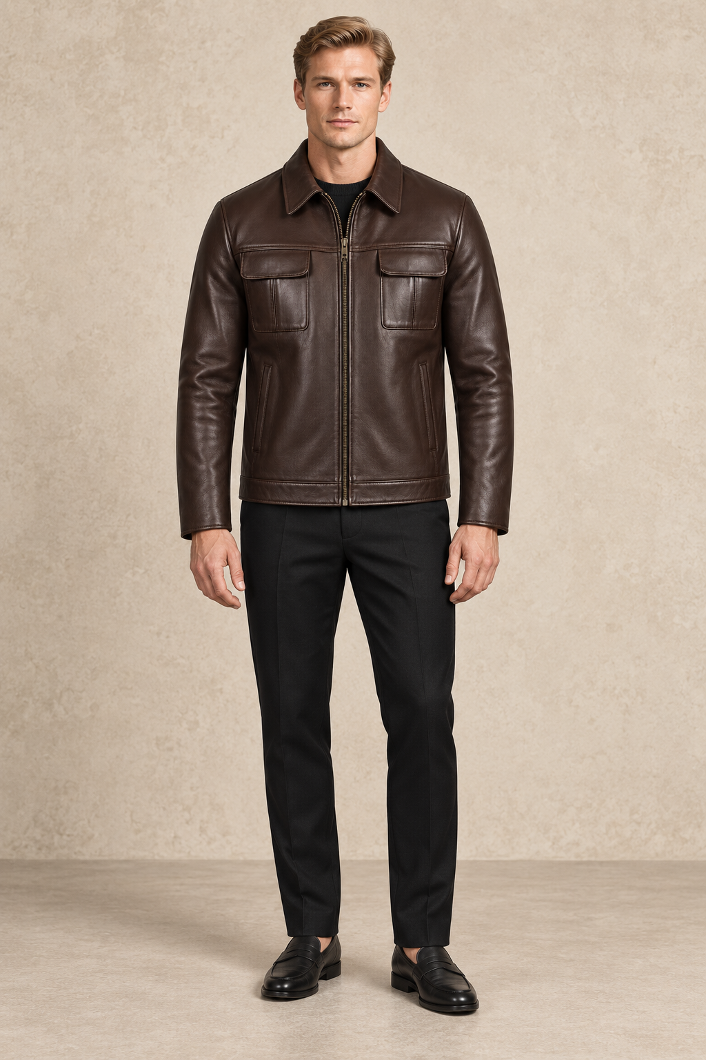 Veste Chemise Cuir  — Chocolat Lisse
