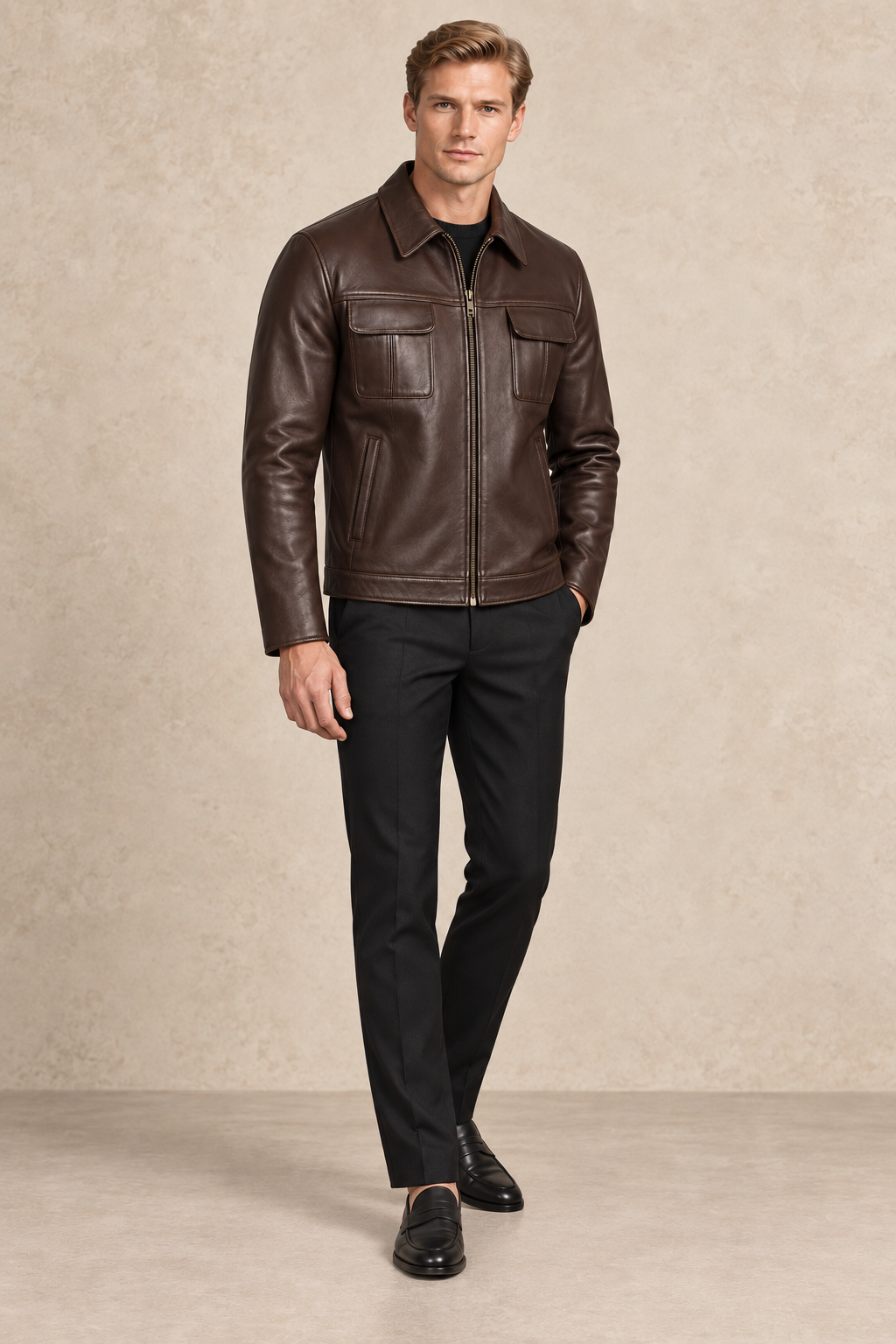 Veste Chemise Cuir  — Chocolat Lisse