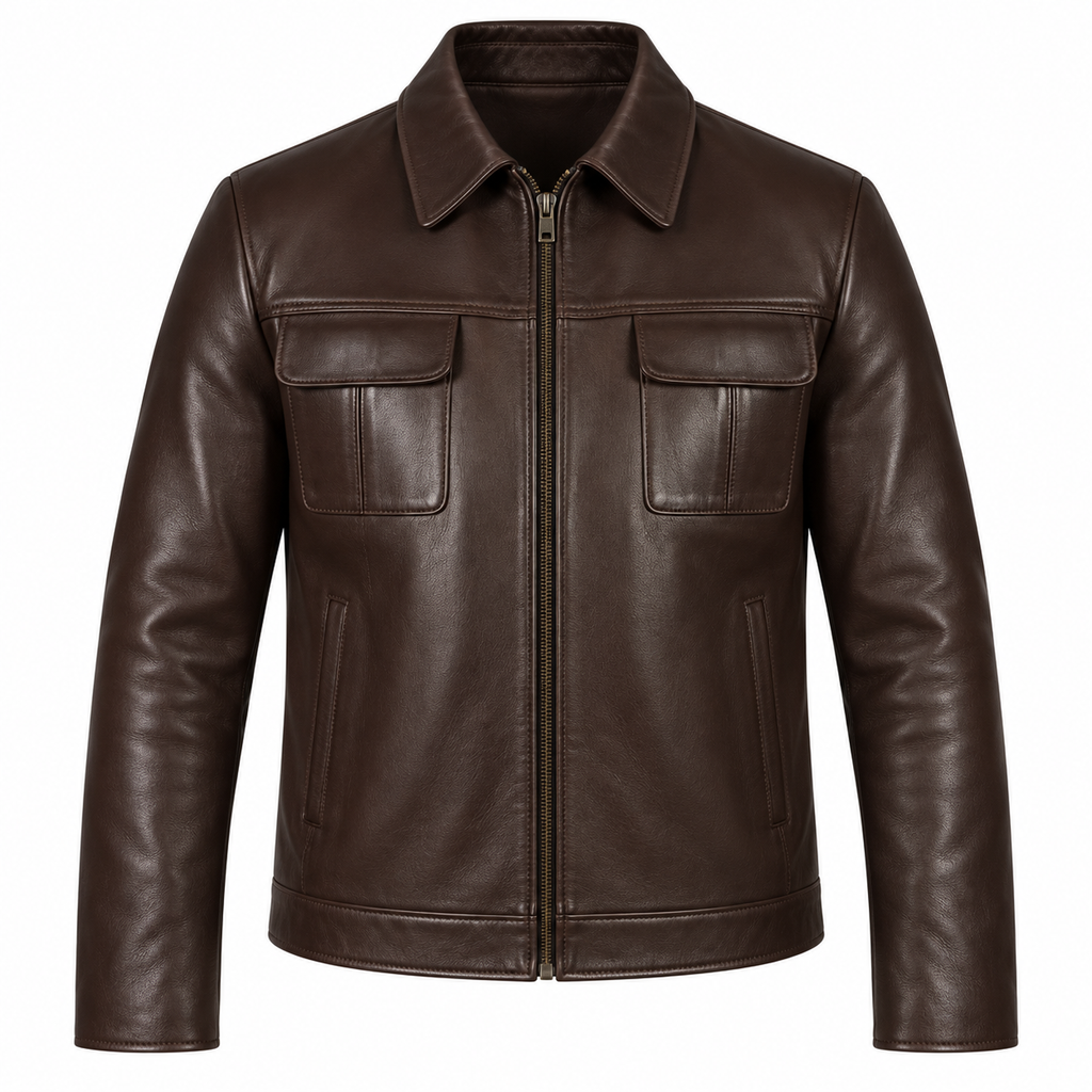Veste Chemise Cuir  — Chocolat Lisse