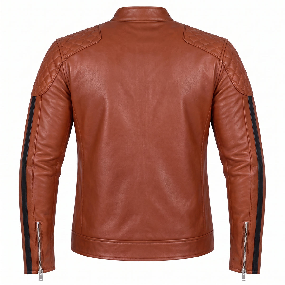 Racer en cuir d’agneau à bandes — Cognac — Varenne
