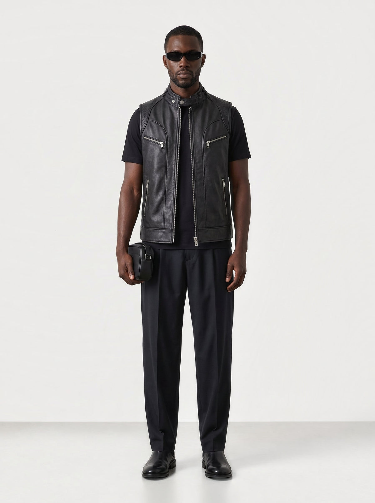Gilet Racer en cuir Maison Varenne, coloris noir