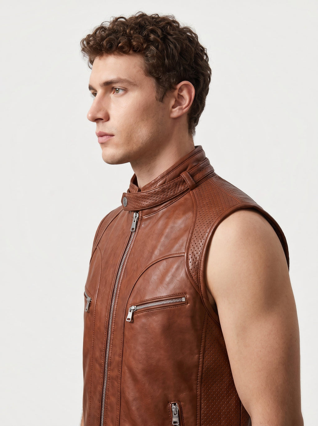 Men's cognac leather racer vest
