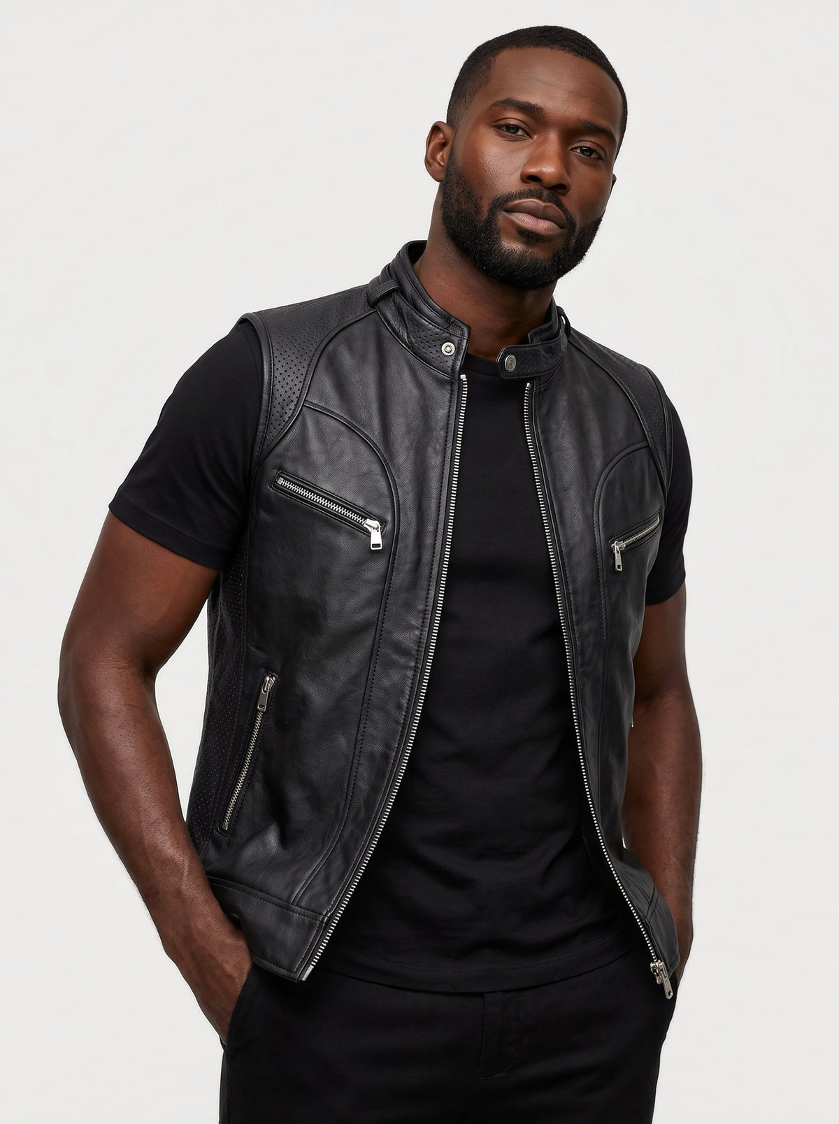 Gilet Racer en cuir Maison Varenne, coloris noir