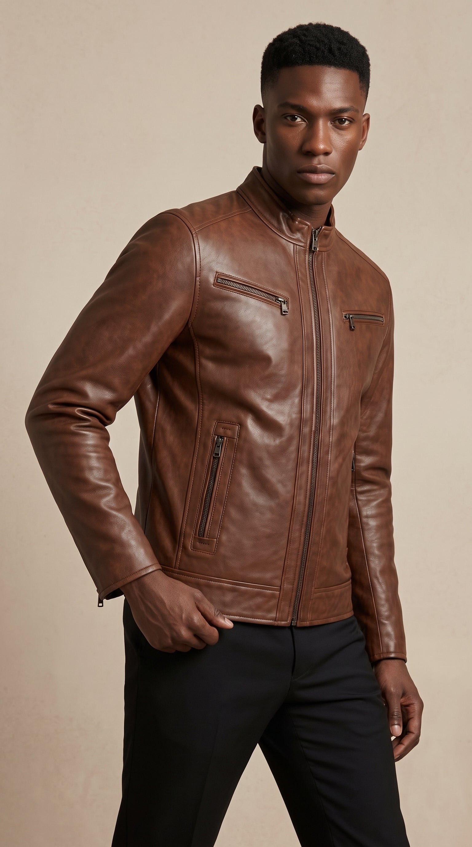 Blouson Zippé — Brun tabac