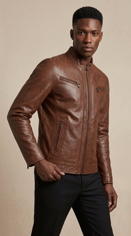 Blouson Zippé — Brun tabac