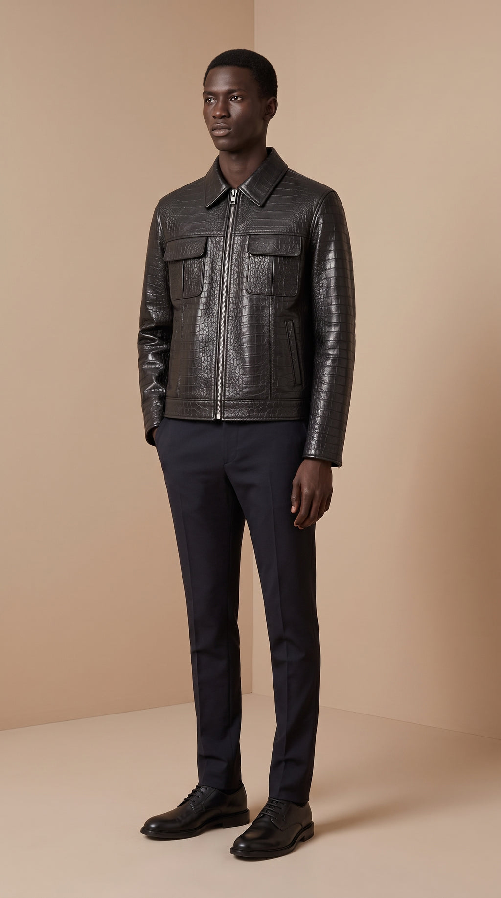 Veste Chemise Cuir — Noir croco