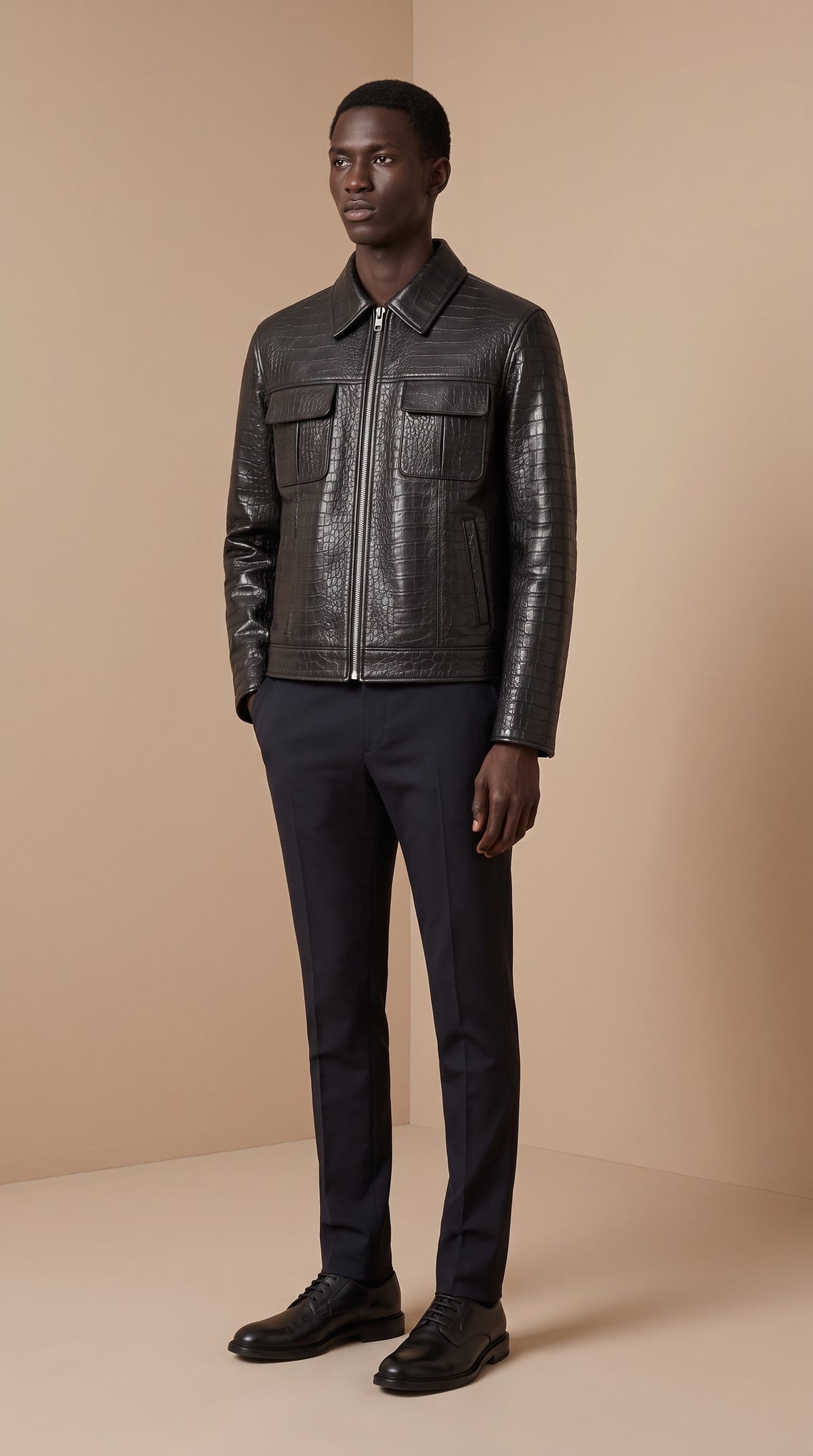 Veste Chemise Cuir — Noir croco