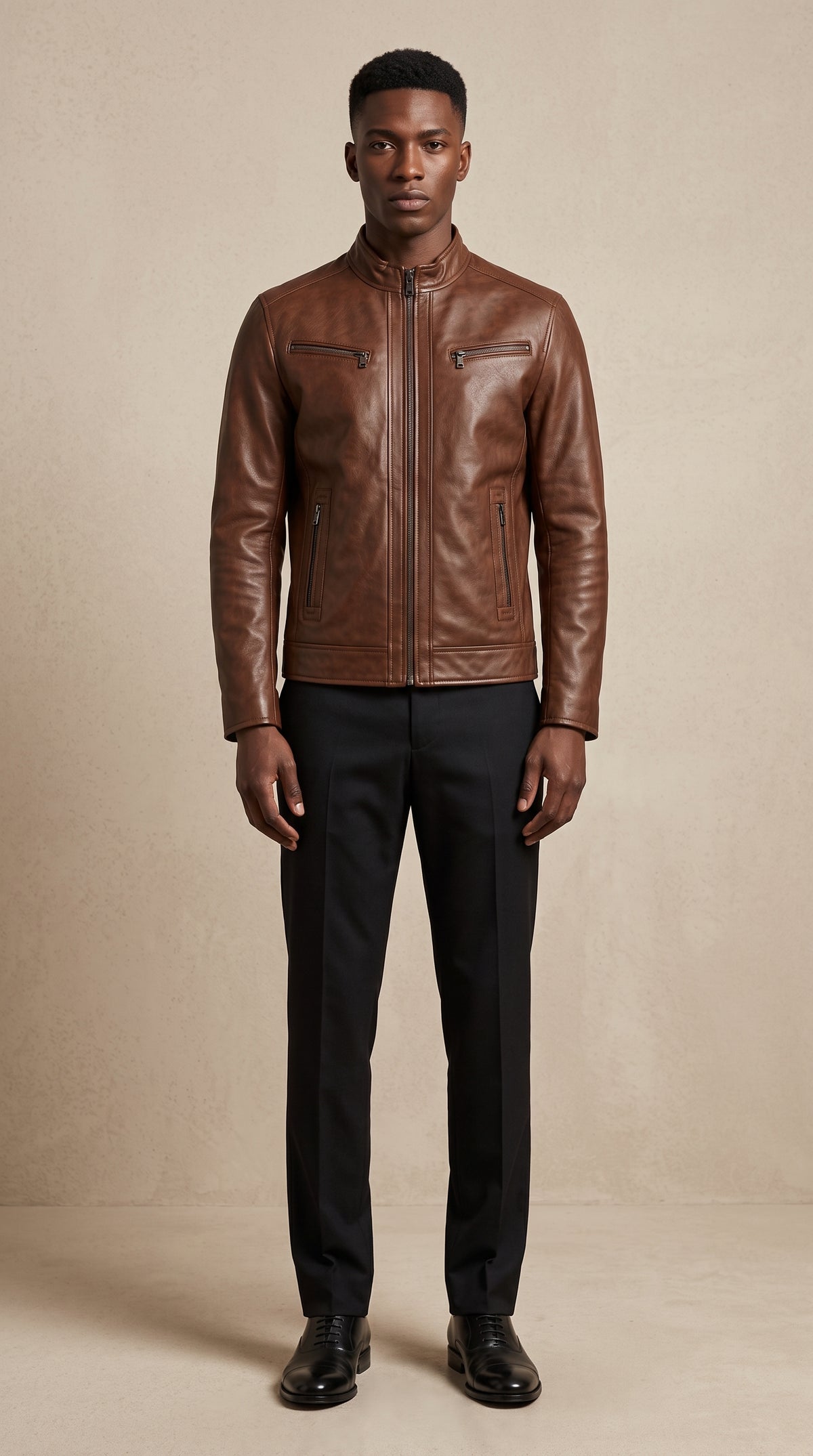 Blouson Zippé — Brun tabac