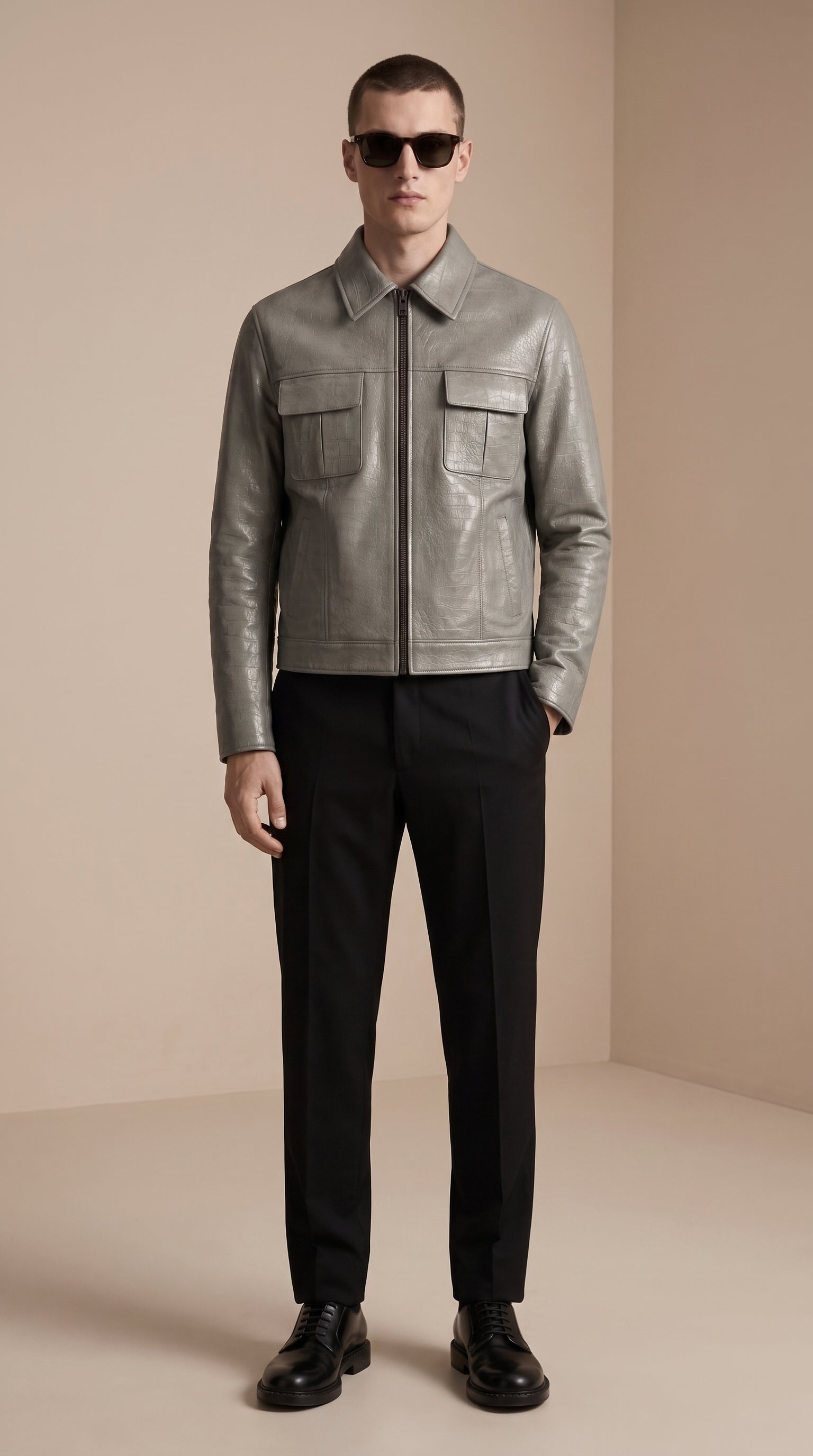 Veste Chemise Cuir — Sauge croco