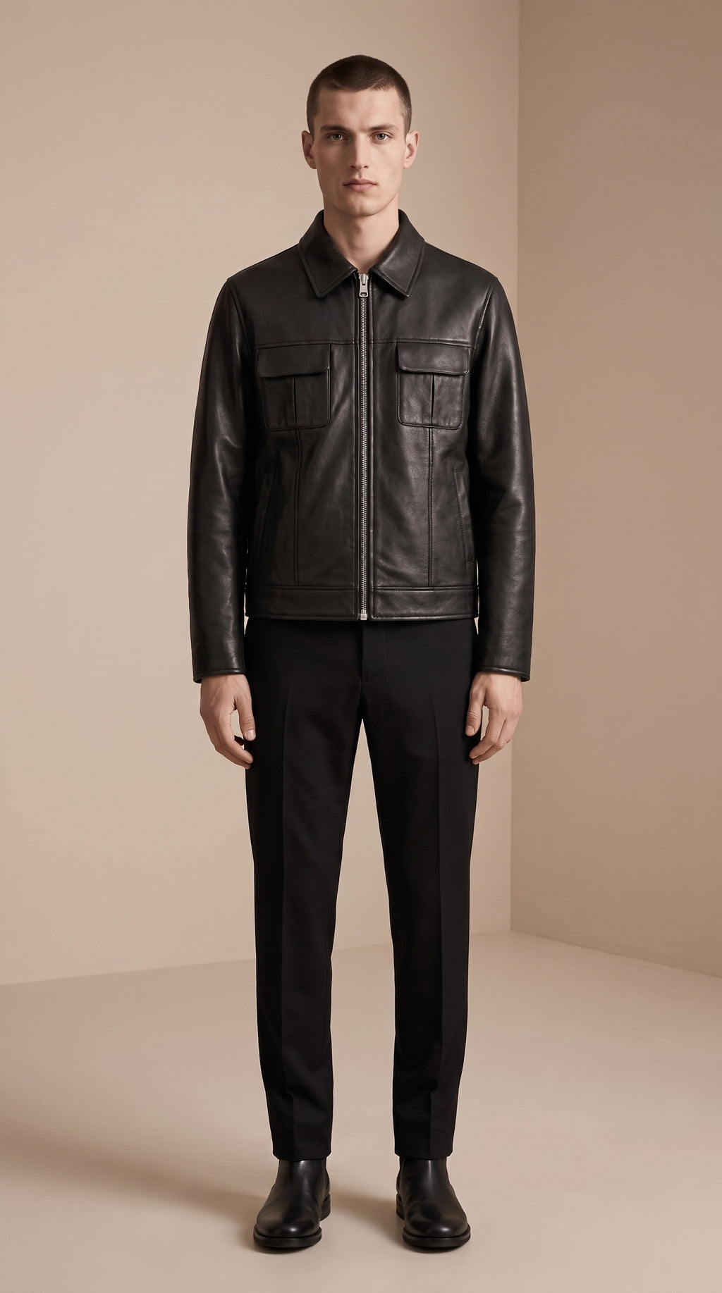 Veste Chemise Cuir — Noir lisse