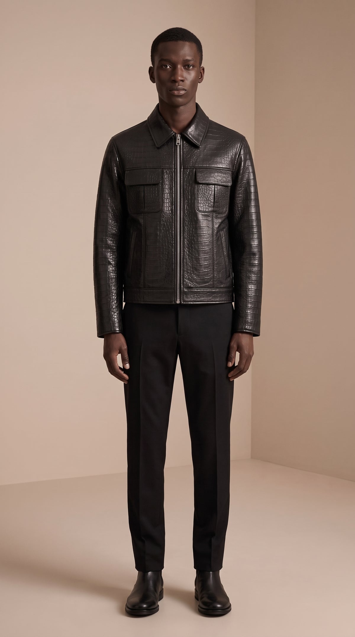 Veste Chemise Cuir — Noir croco