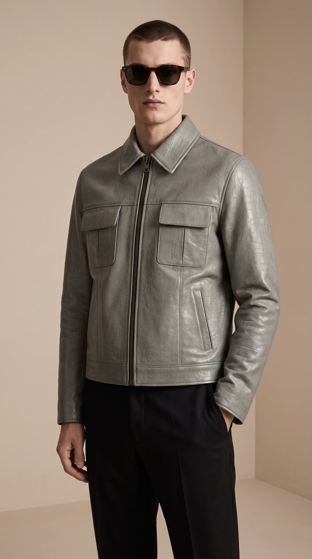 Veste Chemise Cuir — Sauge croco