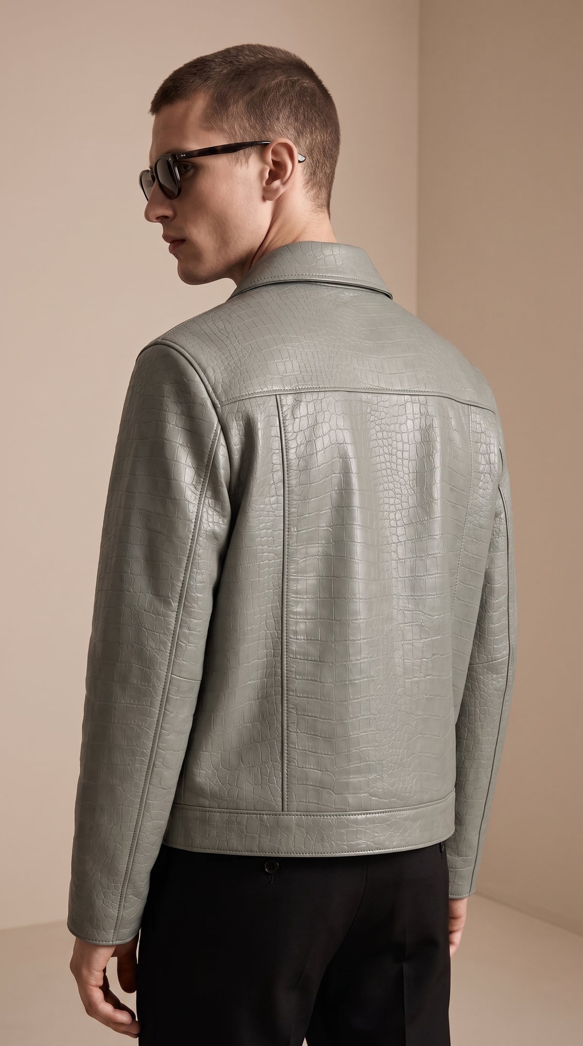 Veste Chemise Cuir — Sauge croco