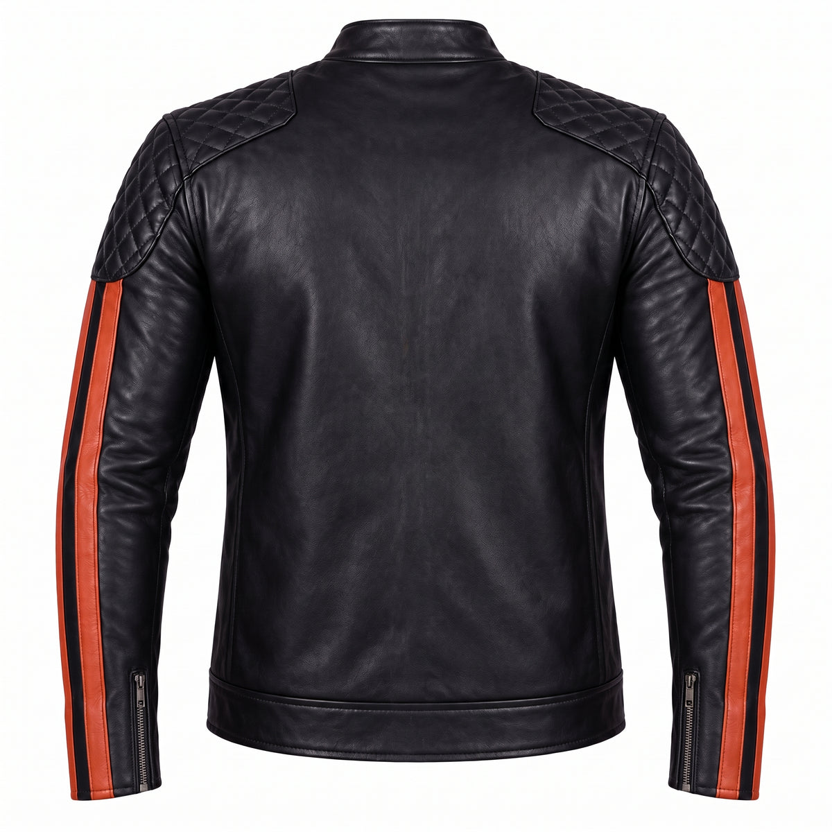 Racer en cuir d’agneau à bandes — Noir et cognac — Varenne