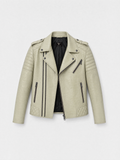 Men's sage croc-effect lambskin biker jacket, front view